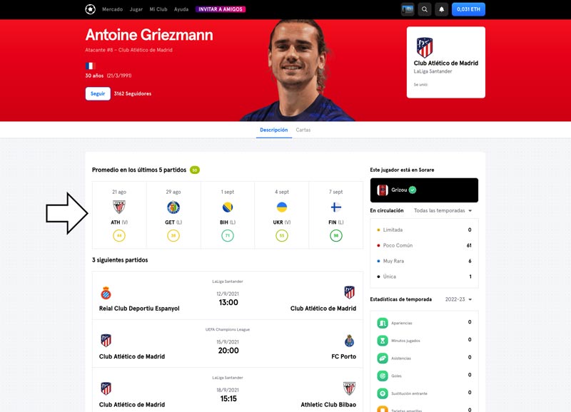 Estadísticas de los últimos 5 partidos de Griezmann